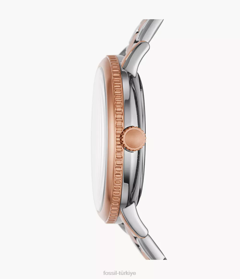 Fossil 6J041580 iki tonlu gümüş ve gül altın Airlift çok fonksiyonlu iki tonlu paslanmaz çelik saat kol saati erkekler