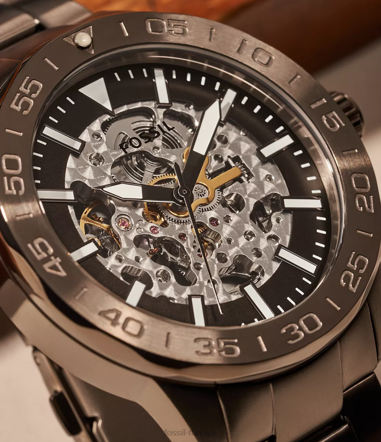 Fossil 6J041588 Sigara içmek bannon otomatik paslanmaz çelik saat kol saati erkekler