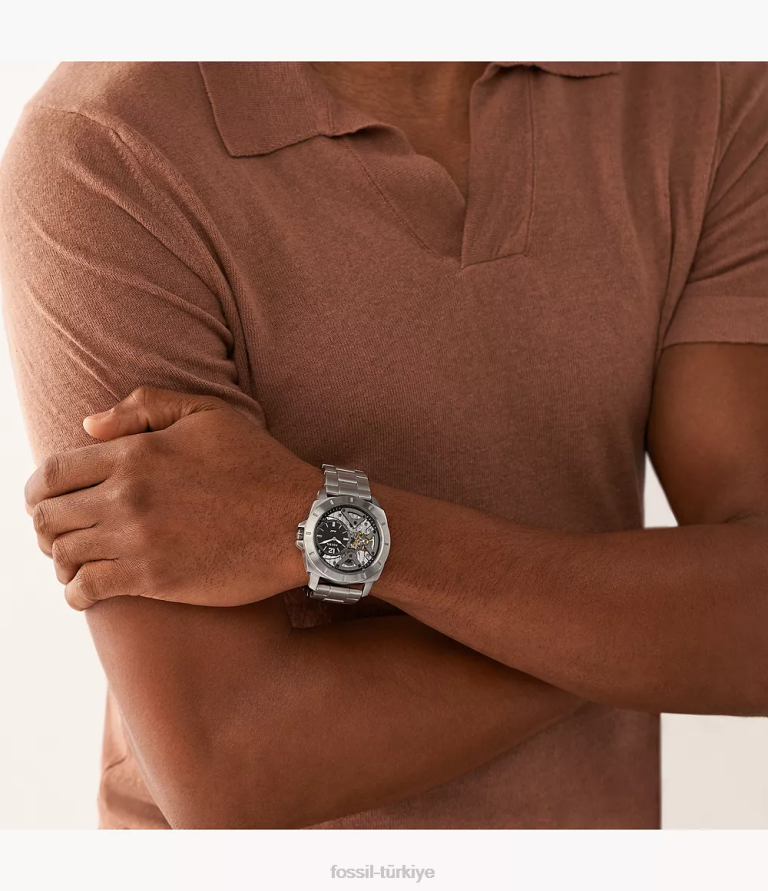 Fossil 6J041593 gümüş ton Privateer büküm paslanmaz çelik saat kol saati erkekler