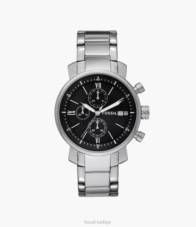 Fossil 6J041597 gümüş rhett kronograf paslanmaz çelik saat kol saati erkekler
