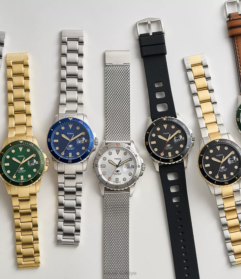 Fossil 6J041599 mavi üç ibreli paslanmaz çelik hasır saat kol saati erkekler