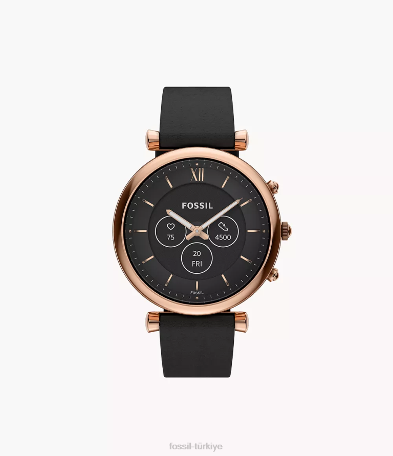 Fossil 6J0416 siyah carlie gen 6 hibrit akıllı saat deri kol saati kadınlar