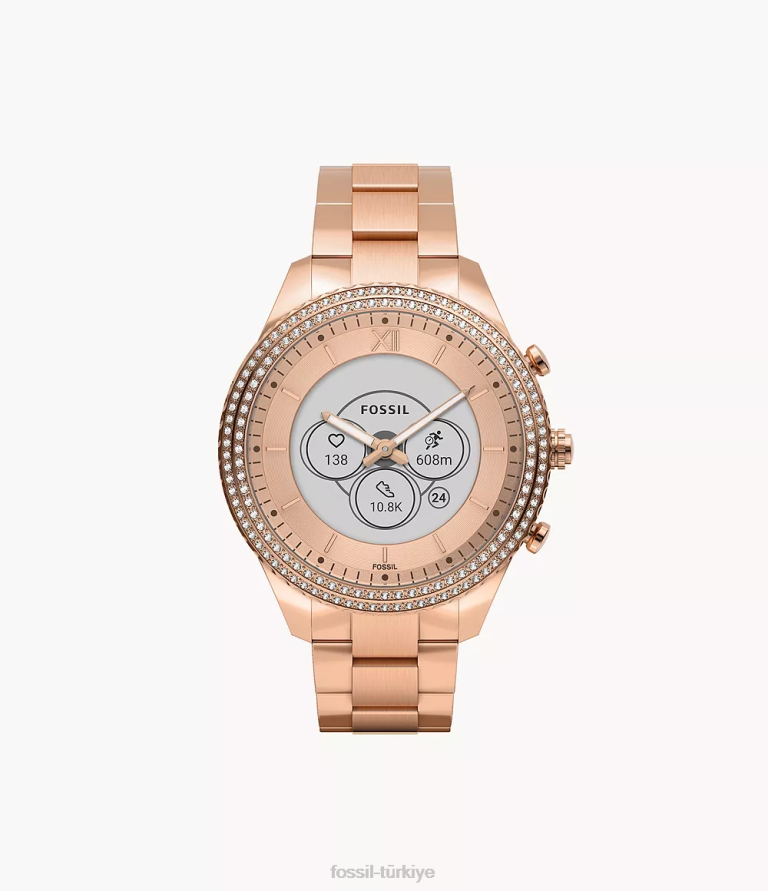 Fossil 6J0417 gül altın tonu Stella gen 6 hibrit akıllı saat paslanmaz çelik kol saati kadınlar