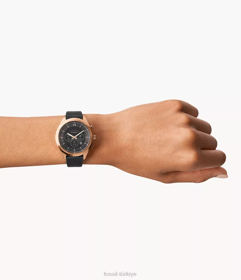 Fossil 6J0418 siyah Stella gen 6 hibrit akıllı saat deri kol saati kadınlar