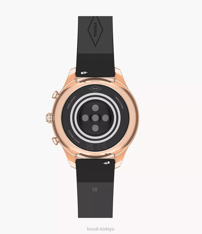 Fossil 6J0418 siyah Stella gen 6 hibrit akıllı saat deri kol saati kadınlar