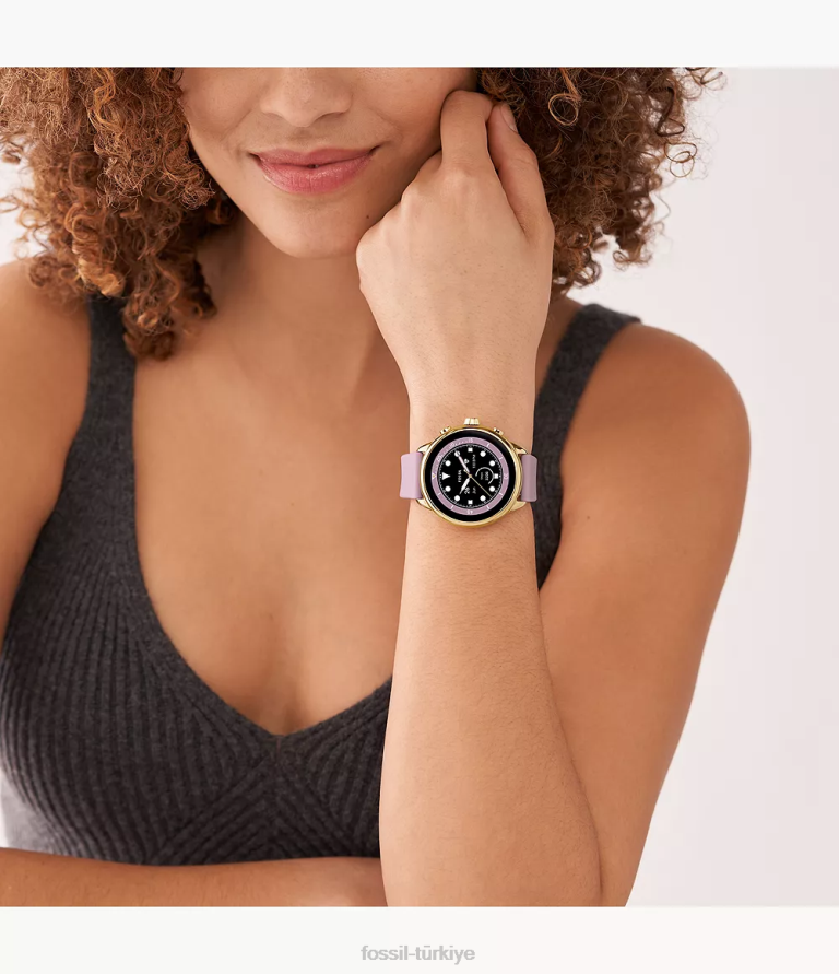 Fossil 6J0420 altın gen 6 wellness edition akıllı saat lila silikonu ve değiştirilebilir kayış ve tampon seti kol saati kadınlar