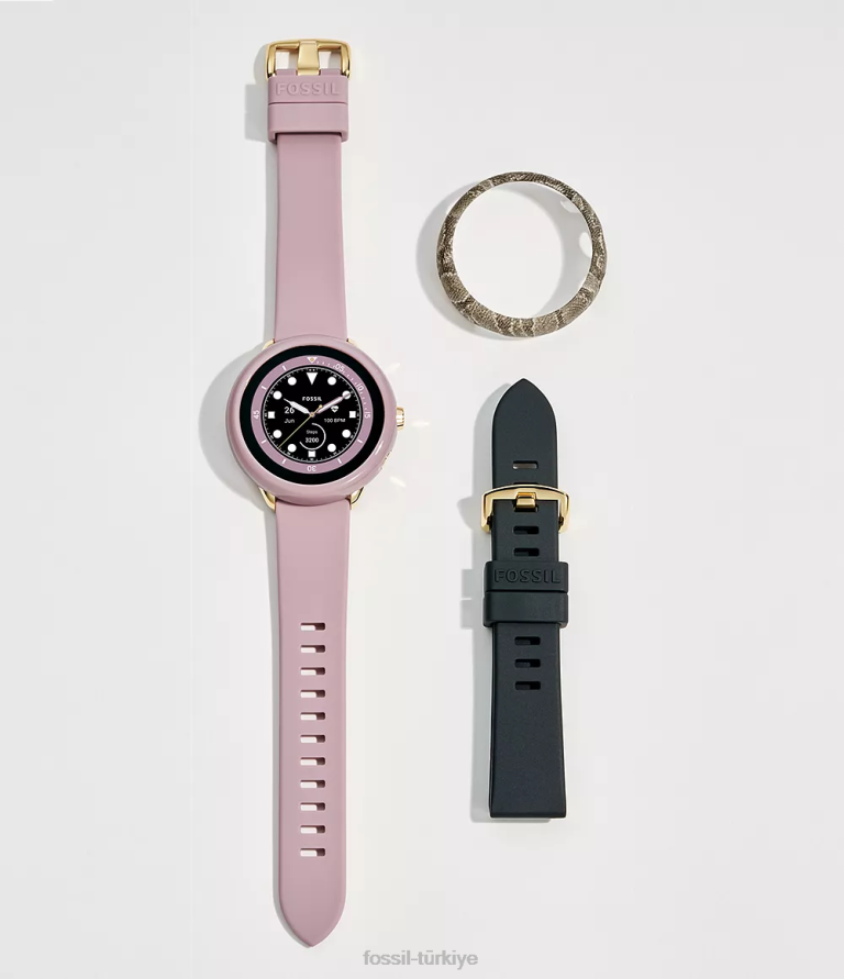 Fossil 6J0420 altın gen 6 wellness edition akıllı saat lila silikonu ve değiştirilebilir kayış ve tampon seti kol saati kadınlar