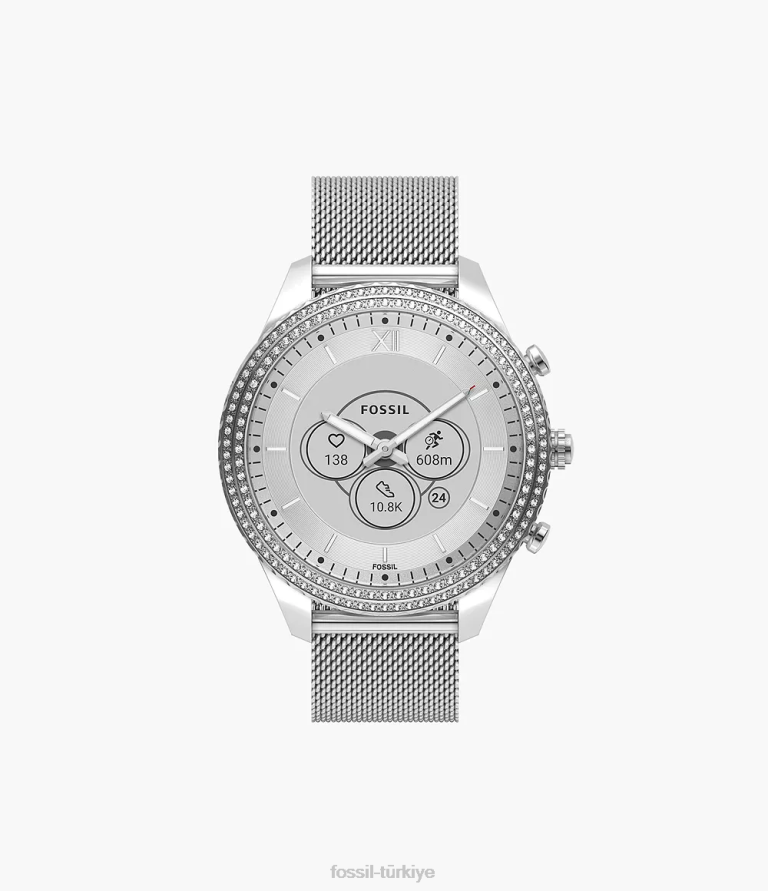 Fossil 6J04225 gümüş Stella gen 6 hibrit akıllı saat paslanmaz çelik hasır kol saati kadınlar