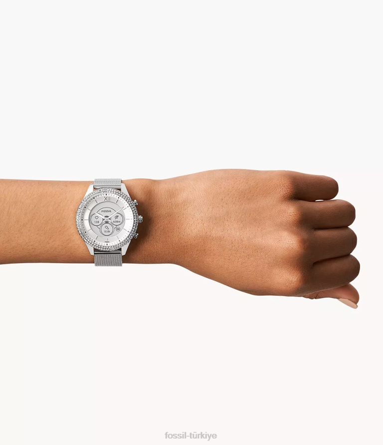 Fossil 6J04225 gümüş Stella gen 6 hibrit akıllı saat paslanmaz çelik hasır kol saati kadınlar
