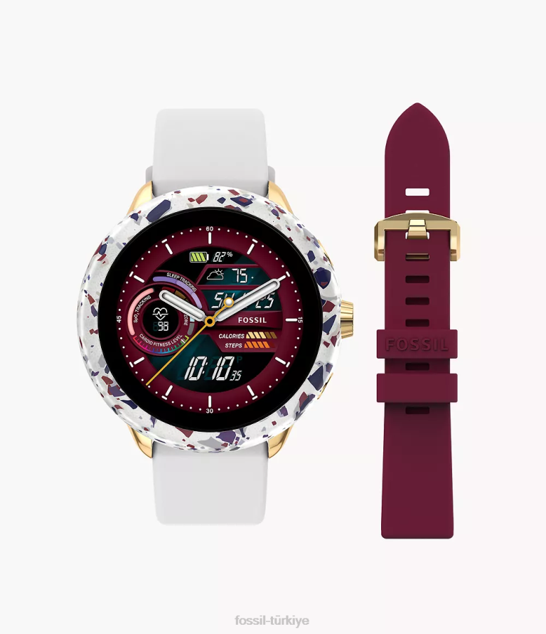 Fossil 6J044 beyaz gen 6 wellness edition akıllı saat silikonu ve değiştirilebilir kayış ve tampon seti kol saati kadınlar