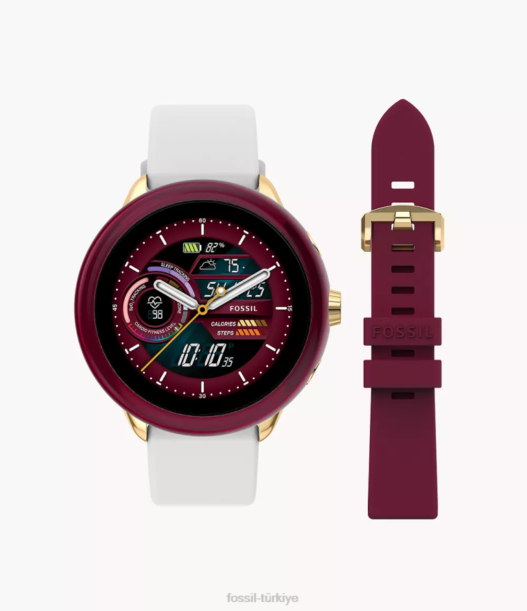 Fossil 6J044 beyaz gen 6 wellness edition akıllı saat silikonu ve değiştirilebilir kayış ve tampon seti kol saati kadınlar