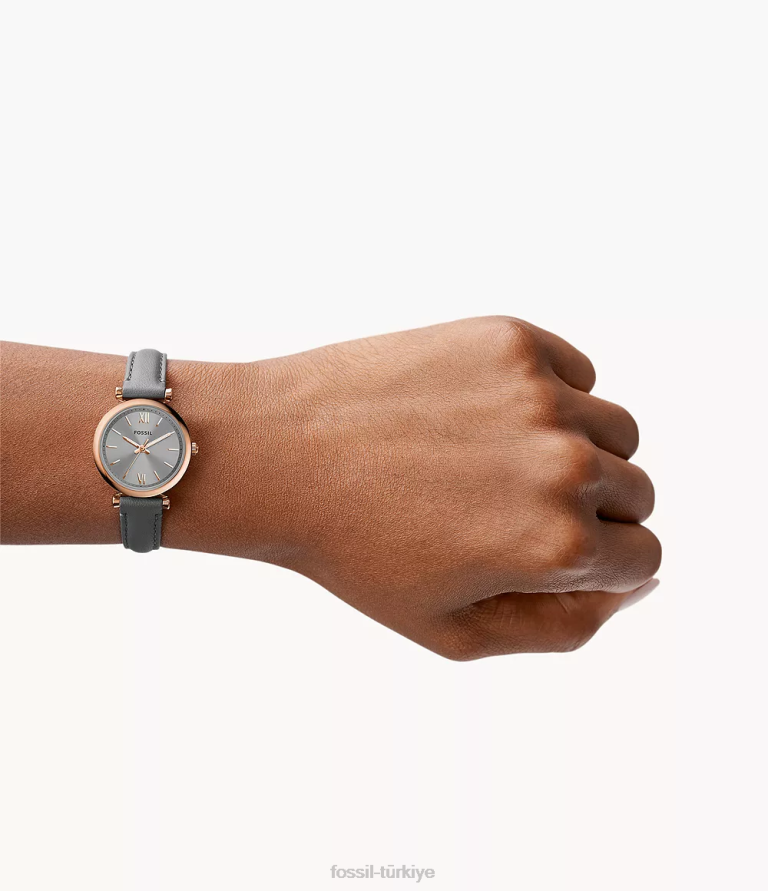 Fossil 6J04102 gri carlie mini üç ibreli deri saat kol saati kadınlar