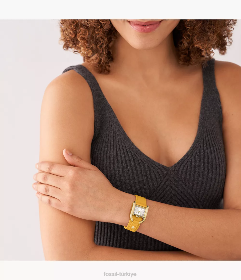 Fossil 6J04103 sarı harwell üç ibreli litehide deri saat kol saati kadınlar