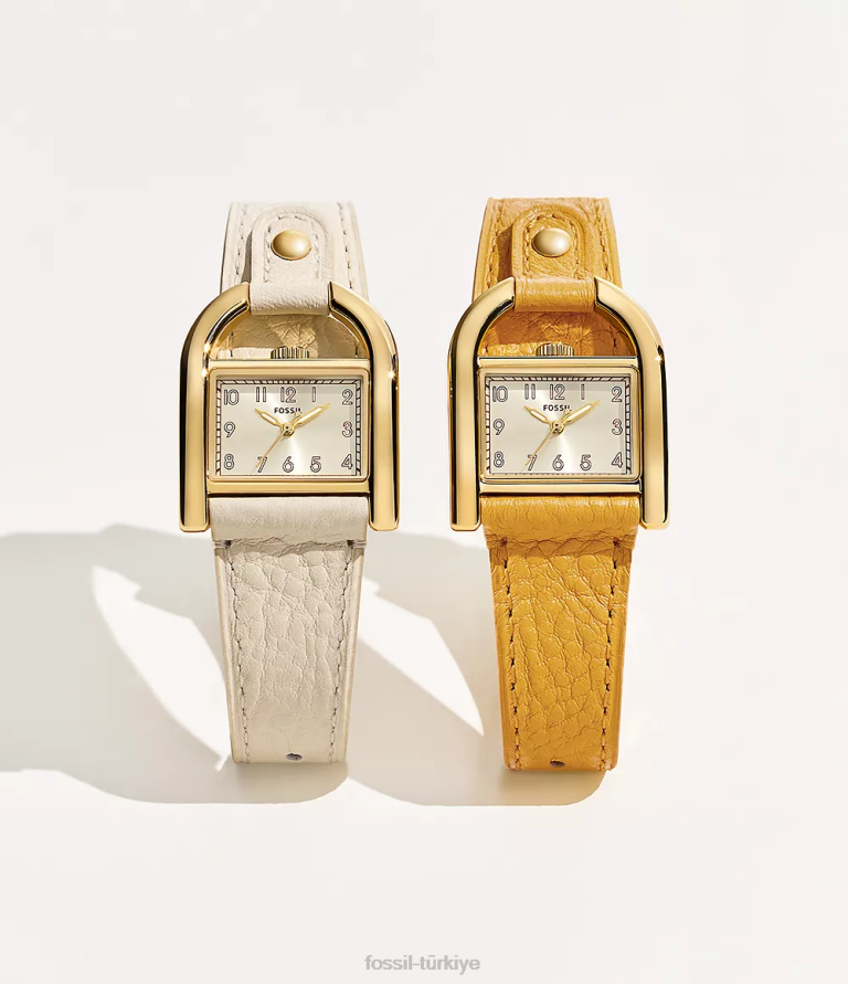 Fossil 6J04103 sarı harwell üç ibreli litehide deri saat kol saati kadınlar
