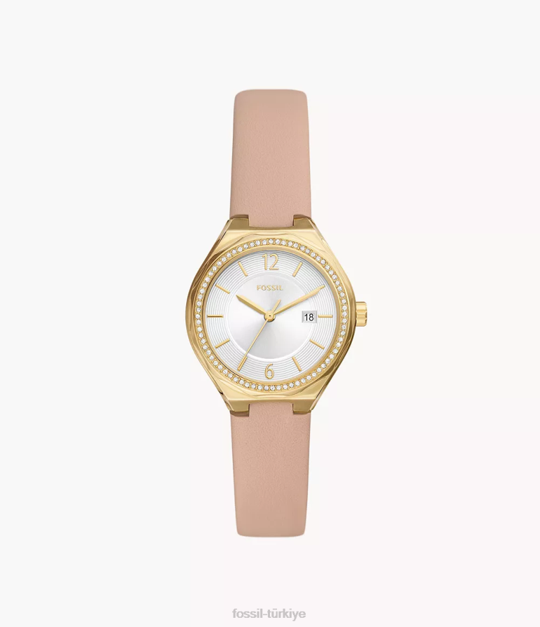 Fossil 6J04209 pembe eevie üç ibreli deri saat kol saati kadınlar