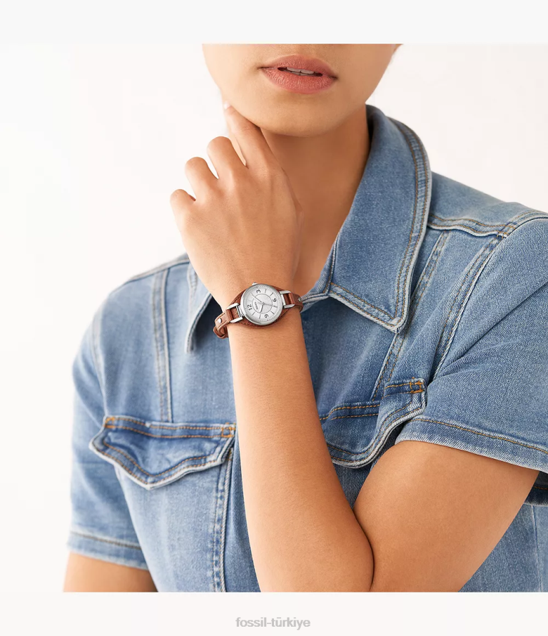 Fossil 6J04222 kahverengi carlie üç ibreli lite deri saat kol saati kadınlar