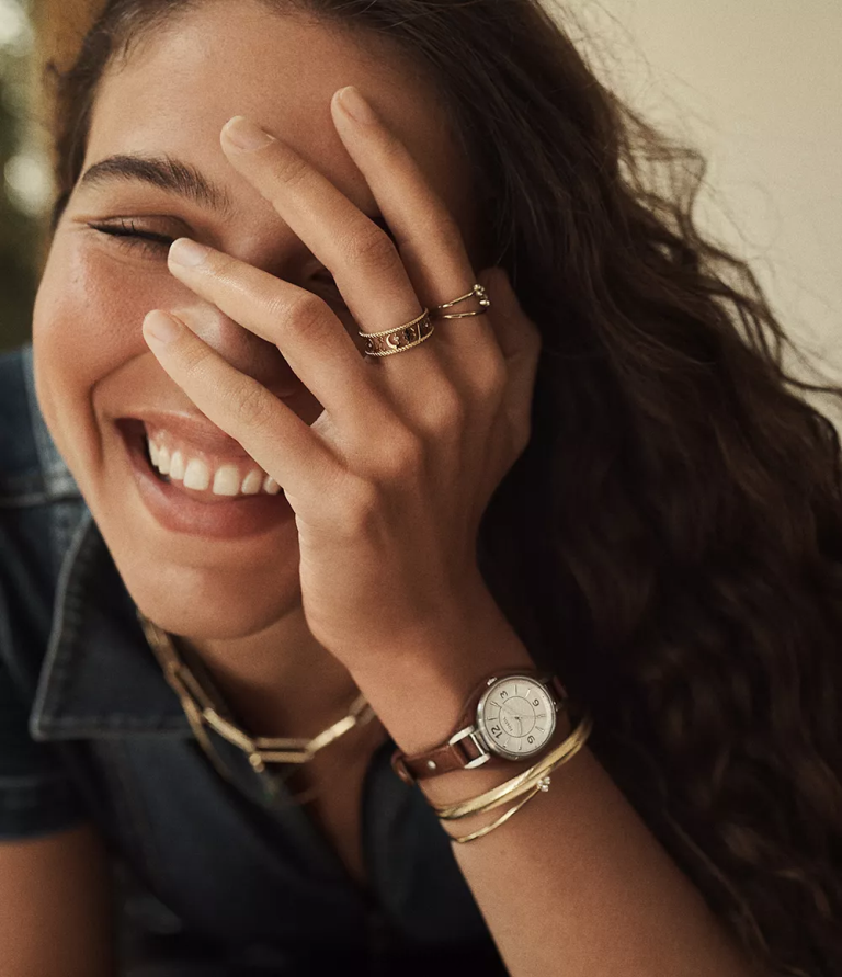 Fossil 6J04222 kahverengi carlie üç ibreli lite deri saat kol saati kadınlar