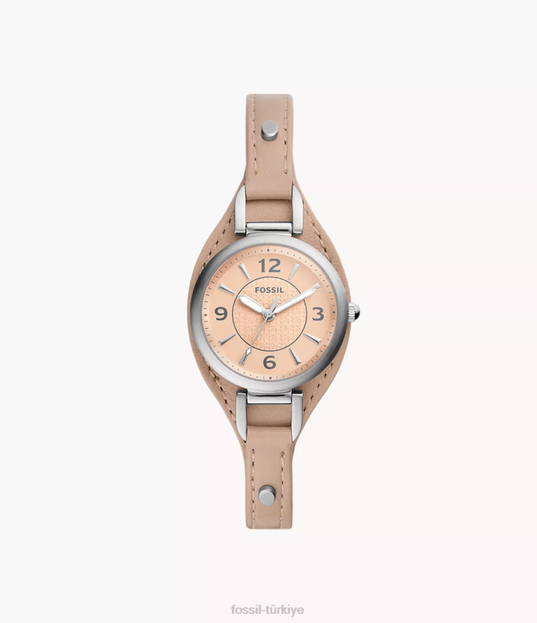 Fossil 6J04223 latte carlie üç ibreli bej lite deri saat kol saati kadınlar