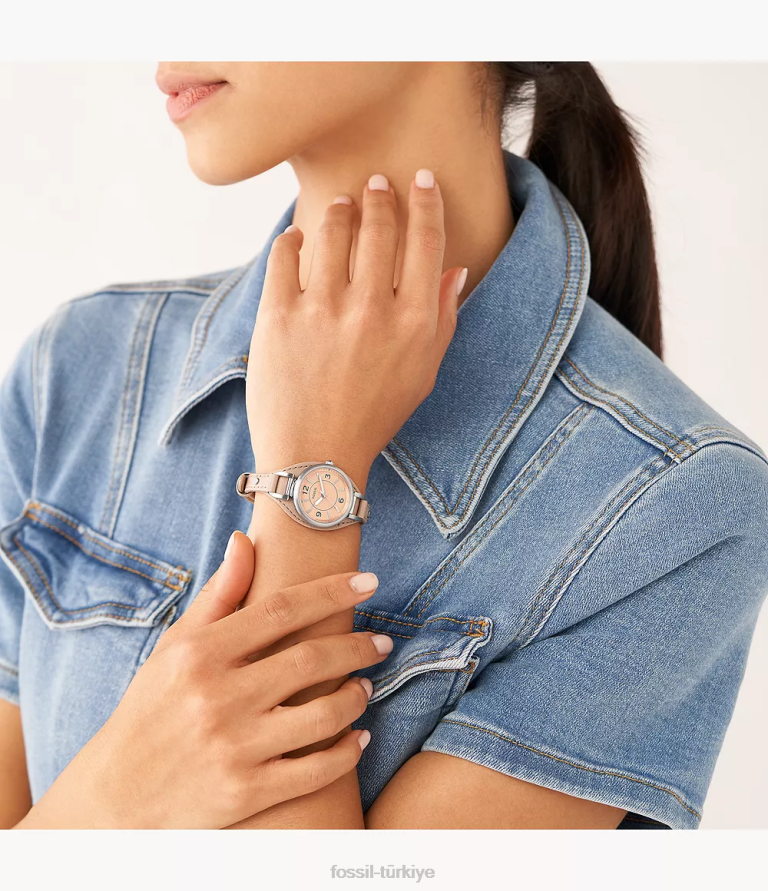 Fossil 6J04223 latte carlie üç ibreli bej lite deri saat kol saati kadınlar