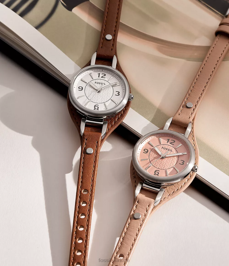 Fossil 6J04223 latte carlie üç ibreli bej lite deri saat kol saati kadınlar