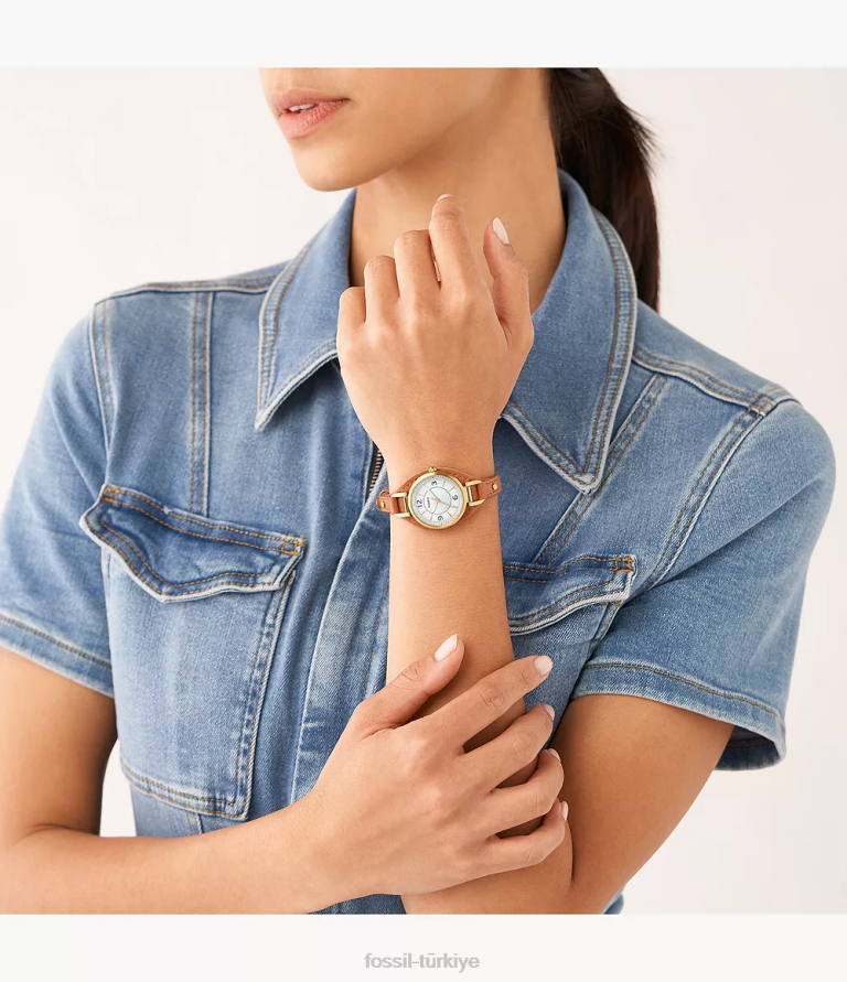 Fossil 6J04228 orta kahverengi carlie üç ibreli lite deri saat kol saati kadınlar