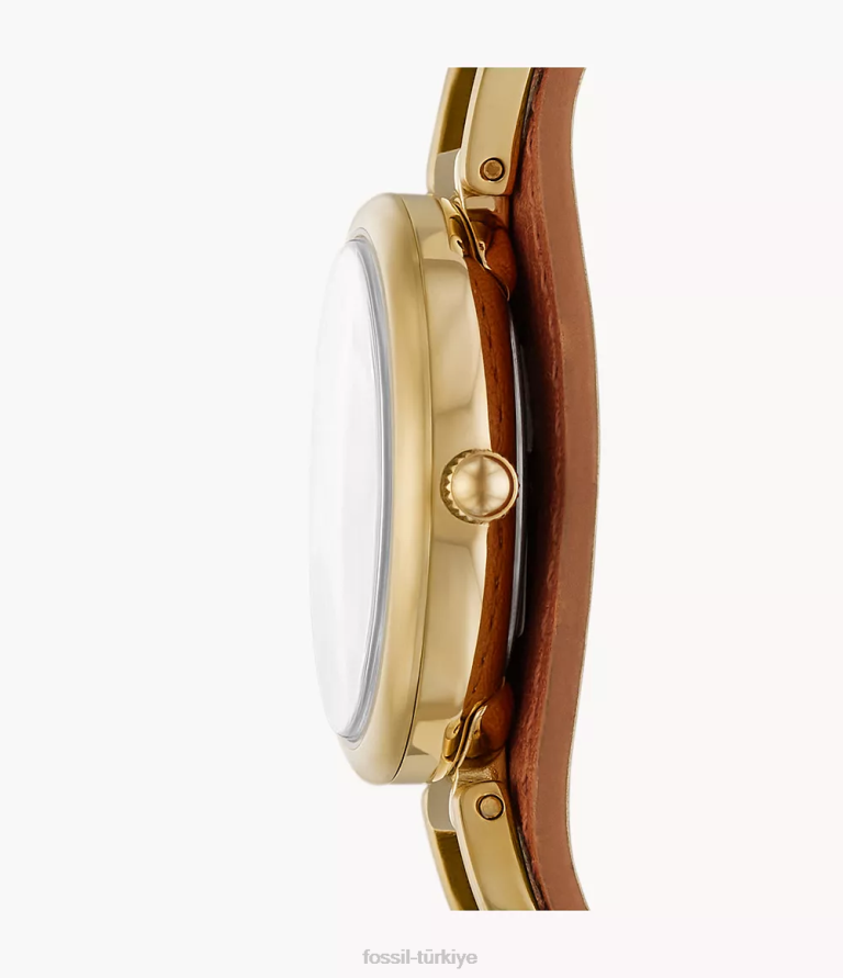 Fossil 6J04228 orta kahverengi carlie üç ibreli lite deri saat kol saati kadınlar