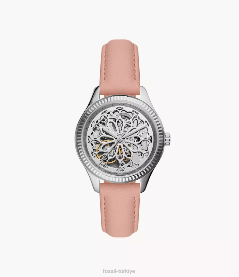 Fossil 6J04245 pembe çavdar otomatik deri saat kol saati kadınlar