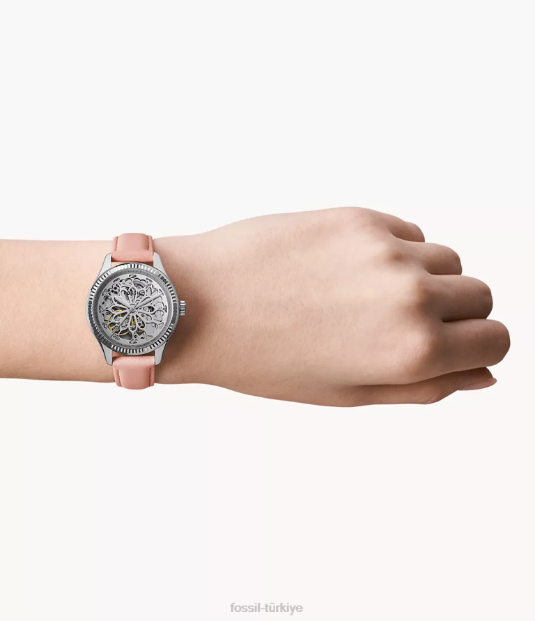 Fossil 6J04245 pembe çavdar otomatik deri saat kol saati kadınlar