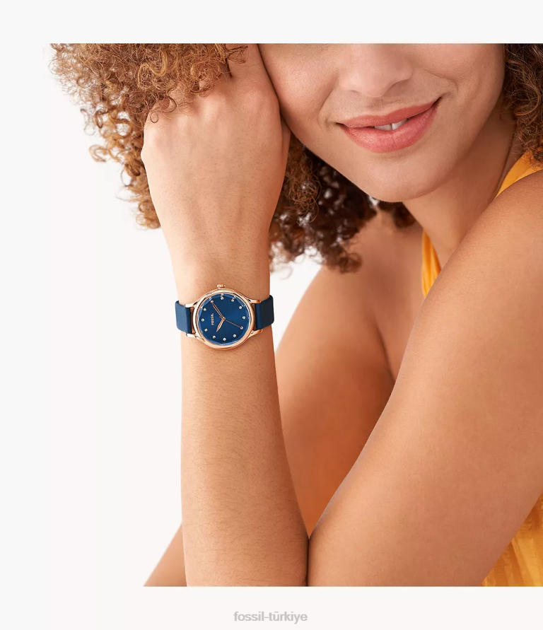 Fossil 6J04279 Donanma Laney üç ibreli deri saat kol saati kadınlar