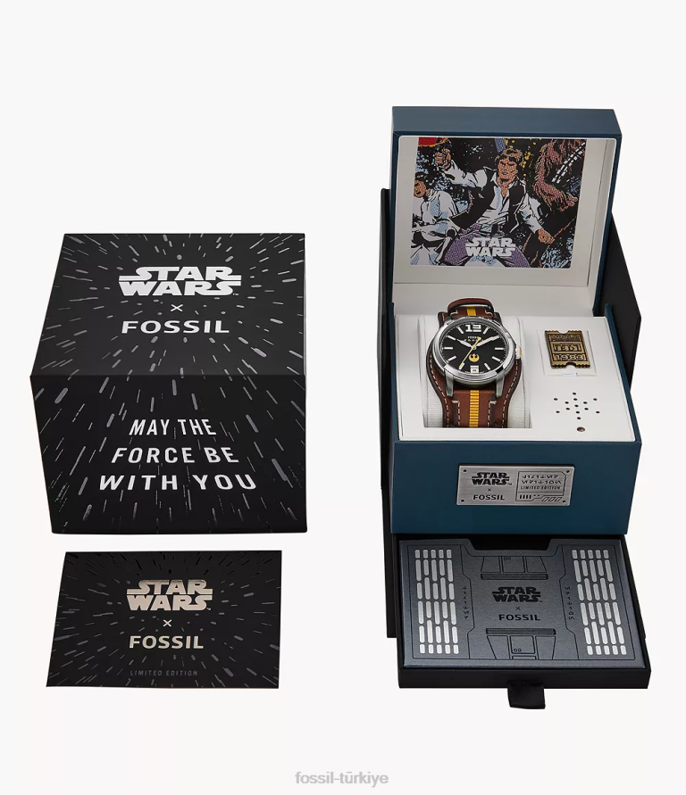 Fossil 6J0490 kahverengi sınırlı sayıda üretilen yıldız savaşları han solo deri saat kol saati kadınlar