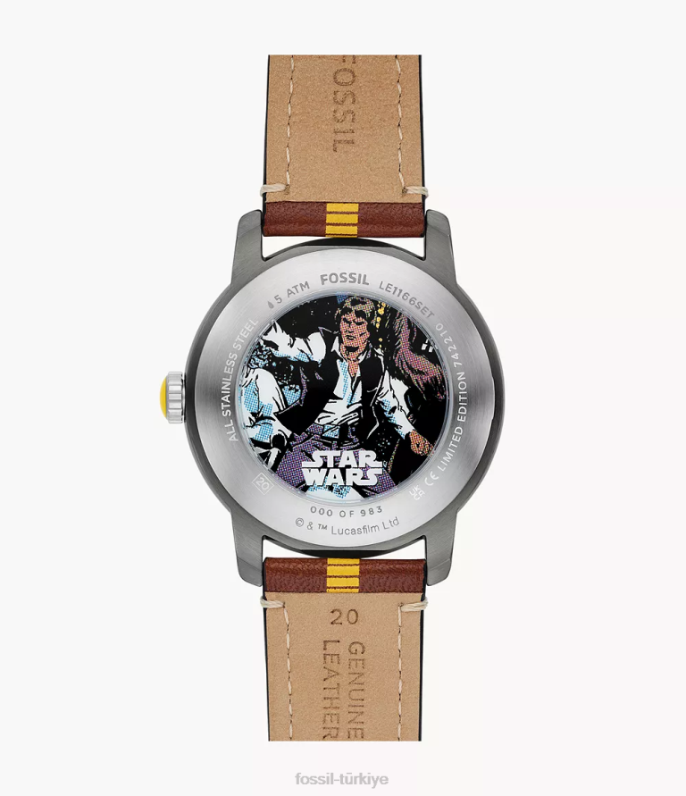 Fossil 6J0490 kahverengi sınırlı sayıda üretilen yıldız savaşları han solo deri saat kol saati kadınlar