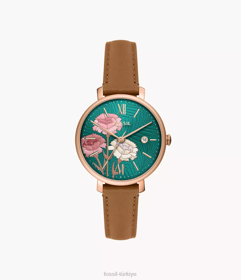Fossil 6J0491 orta kahverengi Jacqueline üç ibreli tarih litehide deri saat kol saati kadınlar