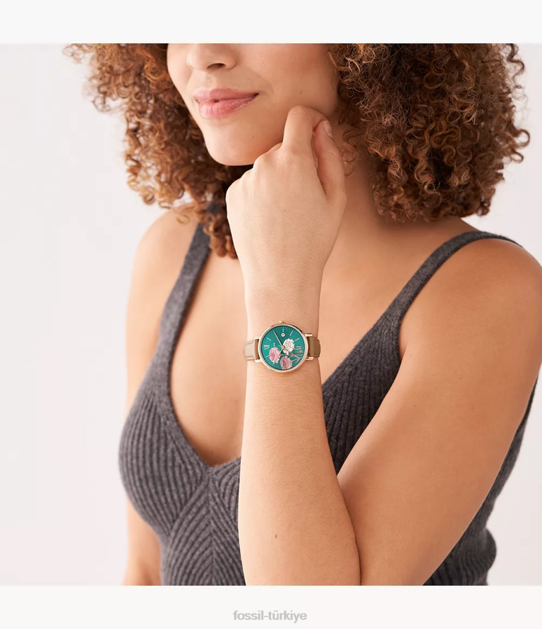 Fossil 6J0491 orta kahverengi Jacqueline üç ibreli tarih litehide deri saat kol saati kadınlar