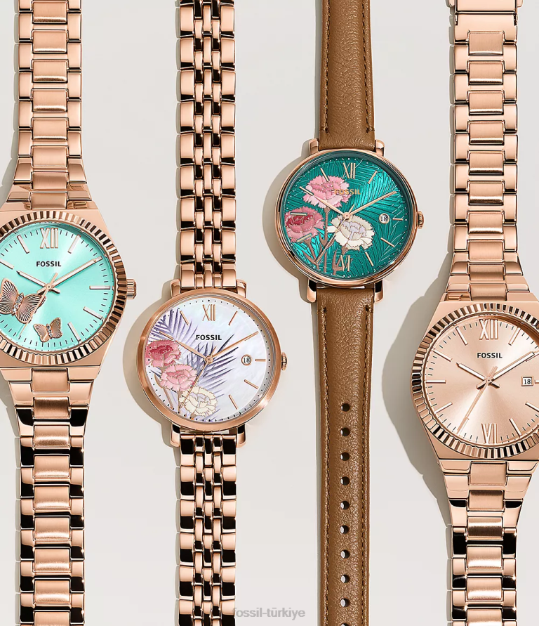 Fossil 6J0491 orta kahverengi Jacqueline üç ibreli tarih litehide deri saat kol saati kadınlar