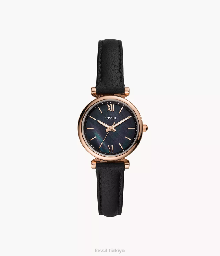 Fossil 6J0492 siyah carlie mini üç ibreli deri saat kol saati kadınlar