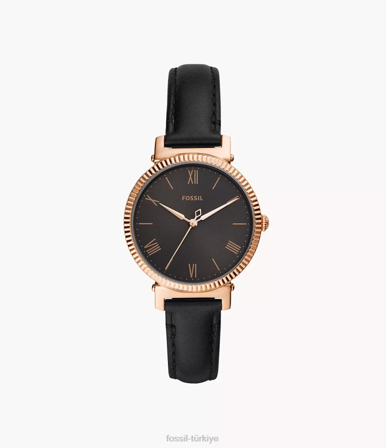Fossil 6J0494 siyah papatya üç ibreli deri saat kol saati kadınlar