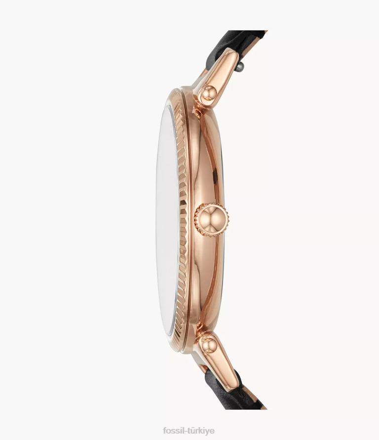 Fossil 6J0494 siyah papatya üç ibreli deri saat kol saati kadınlar