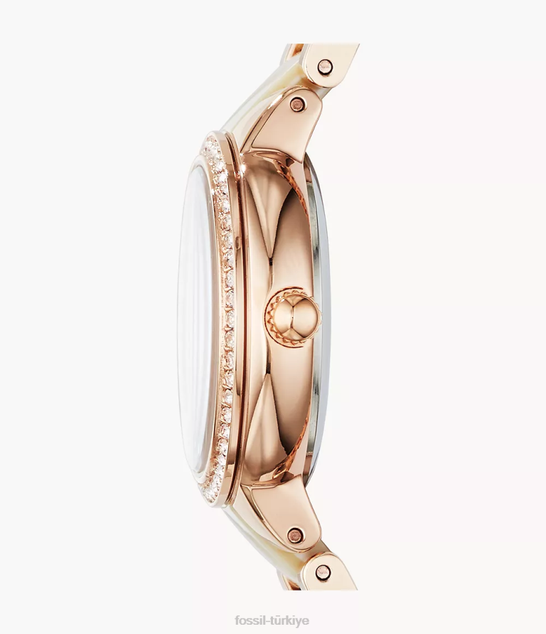 Fossil 6J04109 gül tonu virginia ve boynuz asetat paslanmaz çelik saat kol saati kadınlar