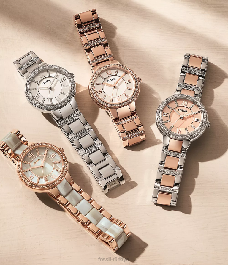 Fossil 6J04109 gül tonu virginia ve boynuz asetat paslanmaz çelik saat kol saati kadınlar