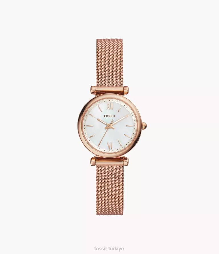 Fossil 6J04110 gül altın tonu carlie üç ibreli paslanmaz çelik saat kol saati kadınlar