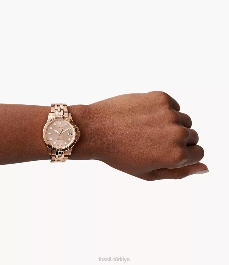 Fossil 6J04115 gül altın tonu fb-01 üç ibreli tarih paslanmaz çelik saat kol saati kadınlar