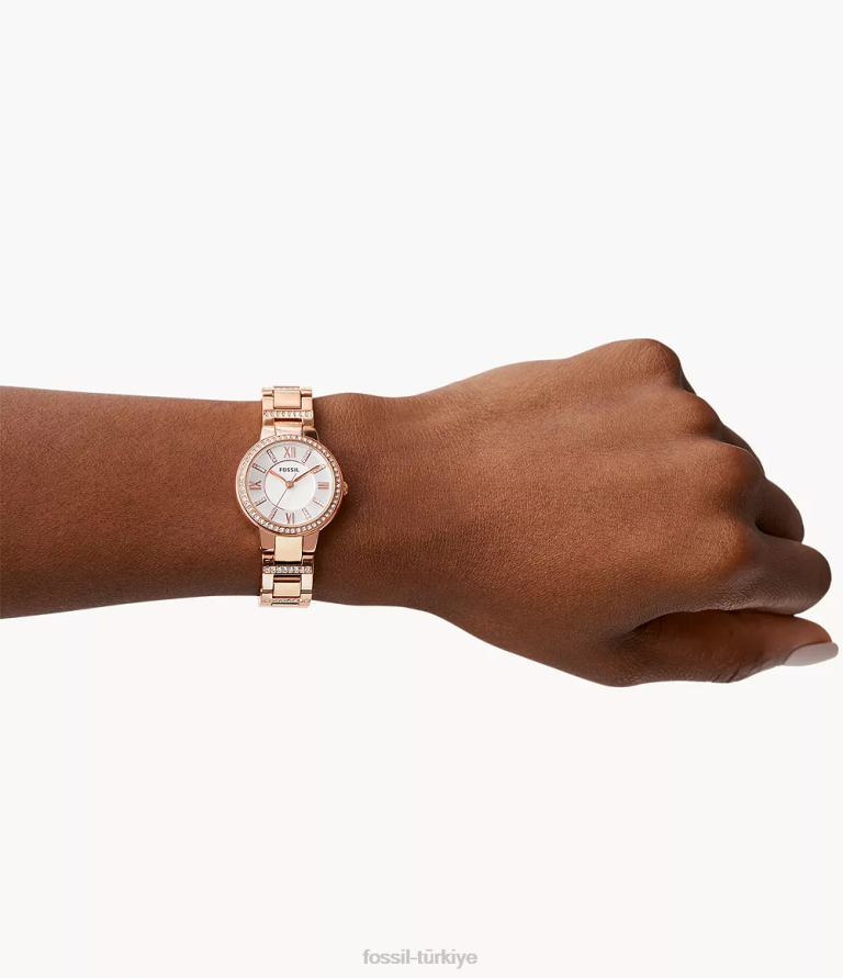 Fossil 6J04118 gül tonu virginia paslanmaz çelik saat kol saati kadınlar
