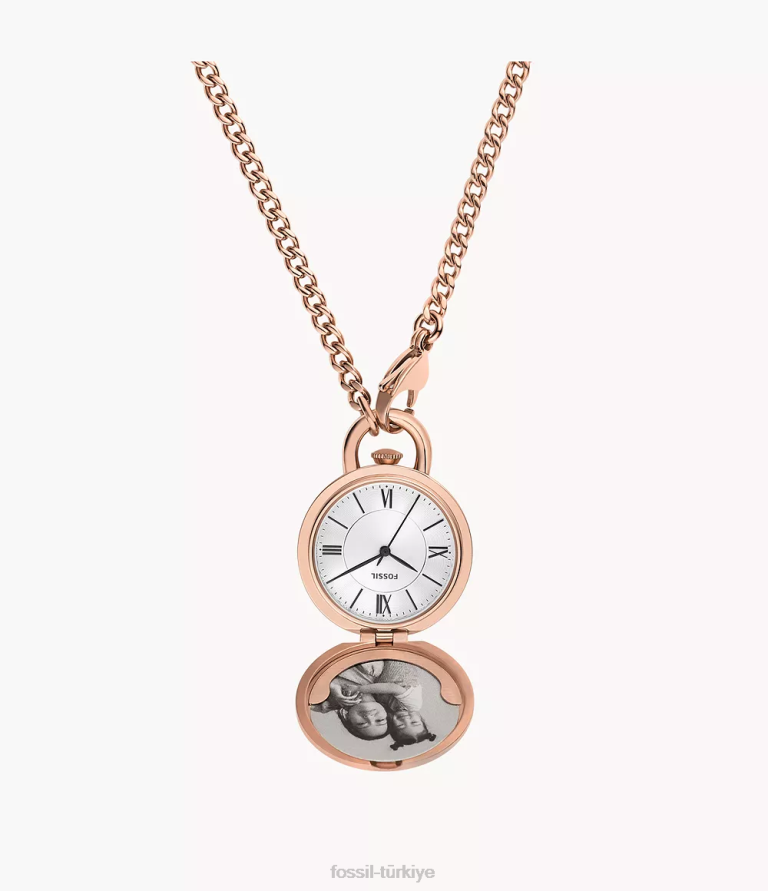 Fossil 6J04119 gül altın tonu jacqueline üç ibreli paslanmaz çelik saat madalyonu kol saati kadınlar