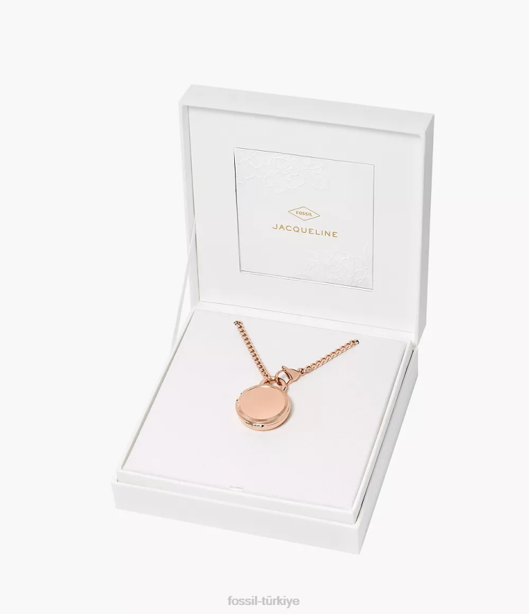 Fossil 6J04119 gül altın tonu jacqueline üç ibreli paslanmaz çelik saat madalyonu kol saati kadınlar