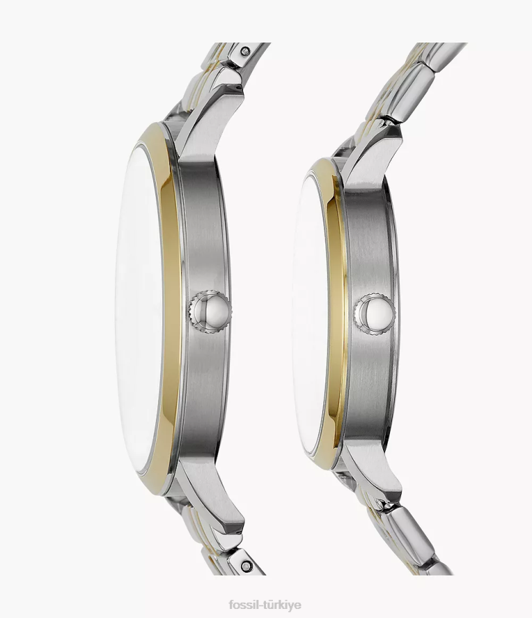 Fossil 6J04178 iki ton onun ve onun lux luther üç ibreli paslanmaz çelik saat hediye seti kol saati kadınlar
