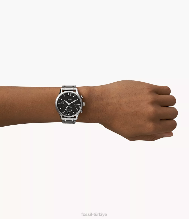 Fossil 6J04187 gümüş onun ve onun fenmore çok fonksiyonlu paslanmaz çelik saat hediye seti kol saati kadınlar
