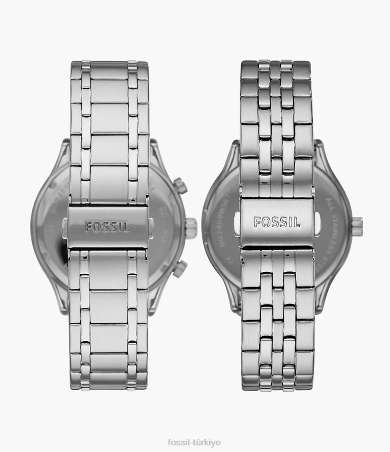 Fossil 6J04187 gümüş onun ve onun fenmore çok fonksiyonlu paslanmaz çelik saat hediye seti kol saati kadınlar