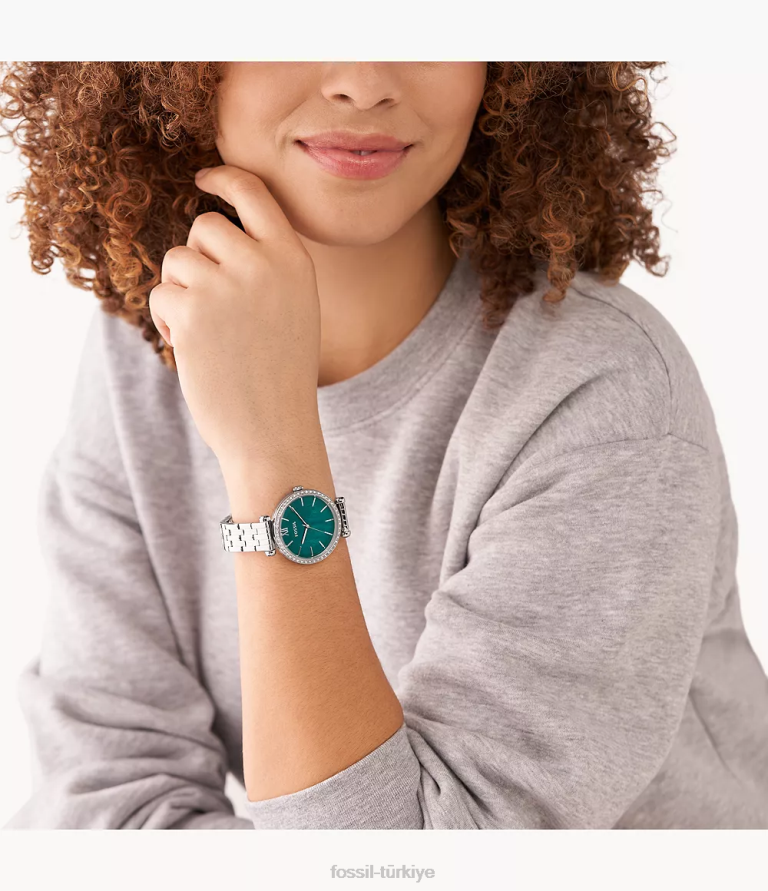 Fossil 6J04190 gümüş ton Tillie üç ibreli paslanmaz çelik saat kol saati kadınlar