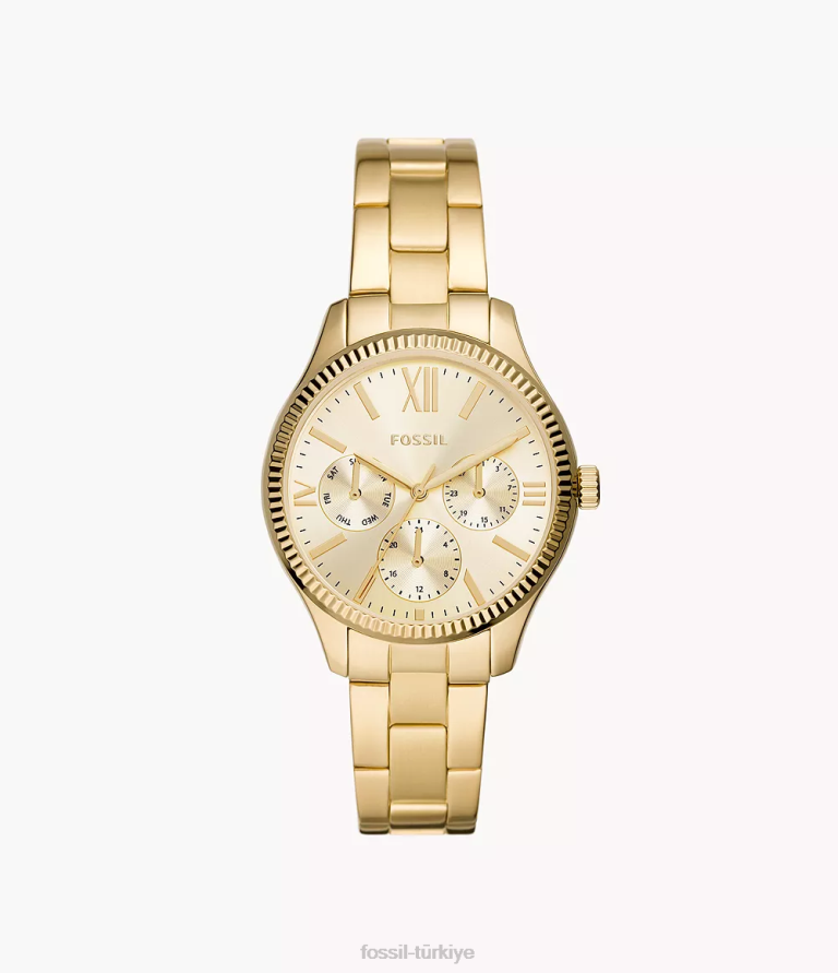 Fossil 6J04191 altın tonu çavdar çok fonksiyonlu paslanmaz çelik saat kol saati kadınlar