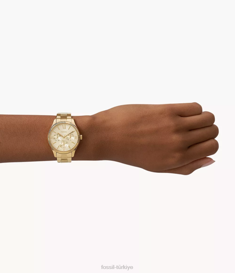 Fossil 6J04191 altın tonu çavdar çok fonksiyonlu paslanmaz çelik saat kol saati kadınlar
